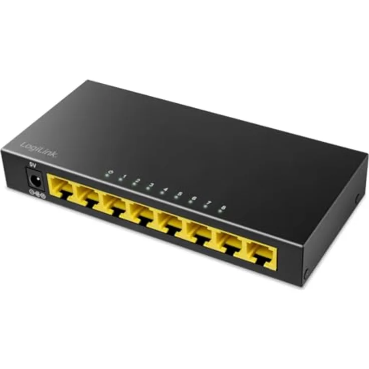 LogiLink Professional 8-Port Gigabit Desktop Netzwerk Switch, Metallgehäuse, schneller Datentransfer, lüfterloses Design