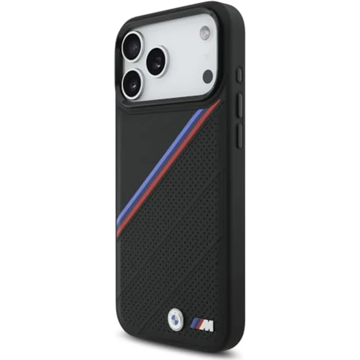 BMW Handyhülle Case iPhone 17 Pro Max, MagSafe Kunstleder schwarz mit Tricolor Metall Logo und Kantenschutz, 6,9 Zoll – Bild 2