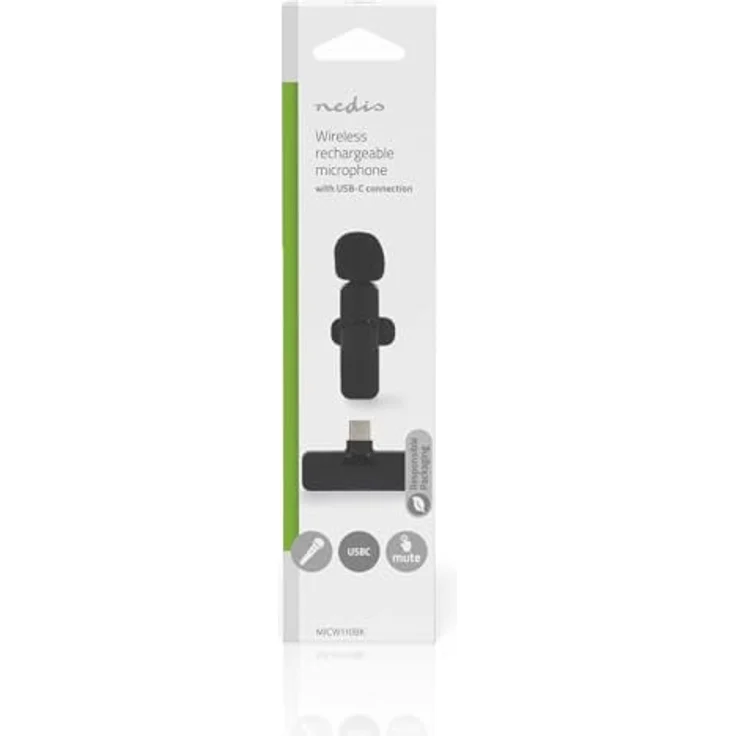 Nedis MICW110BK, kabelloses USB-C Lavaliermikrofon mit omnidirektionalem 360° HD-Mikrofon, 5 Stunden Betriebszeit, schwarz – Bild 7