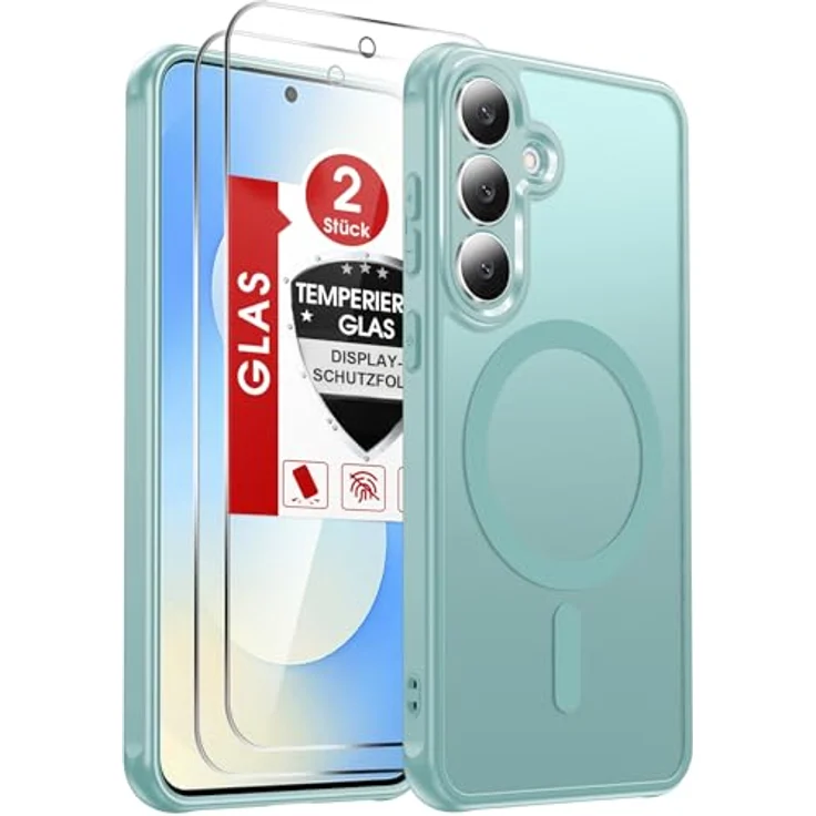 LeYi Magnetische Handyhülle für Samsung Galaxy S25 FE 4G/5G, Militärschutz, Mattes Durchscheinendes Minzgrün, 2 Stück Schutzfolie – Bild 1