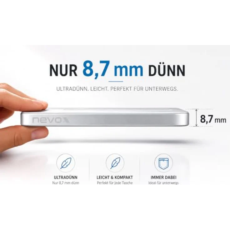Nevox Power Bank 5000 mAh, 15 W, magnetisches Laden für MagSafe, Weiss/Silber – Bild 2