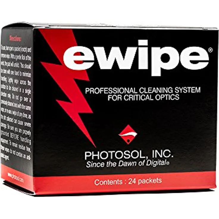Photographic Solutions E-Wipe Kamera Objektivreinigungspads, nicht-abrasive Tücher mit professioneller Reinigungslösung für SLR, DSLR und hochwertige Optik, 24er Pack