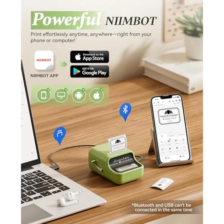 Niimbot B21 tragbarer Etikettendrucker, 1200 mAh Akku, Bluetooth 4.0, Grün – Bild 7