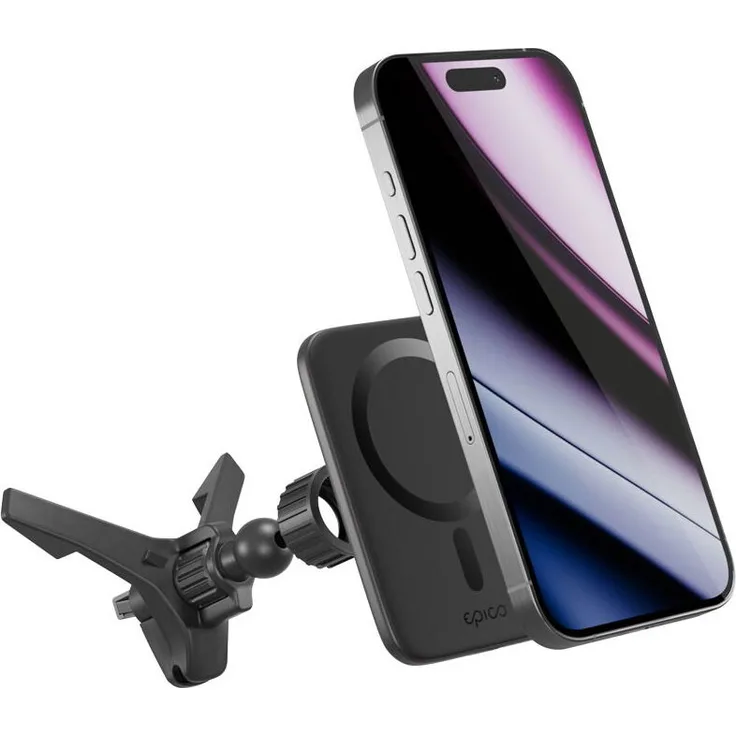 Epico Qi2 Mag Wireless Car Charger, 15W kabelloses Ladegerät mit starkem Magnet und Aluminiumgehäuse, Schwarz