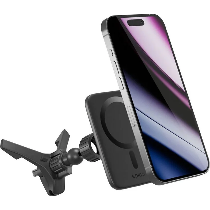 Epico Qi2 Mag Wireless Car Charger, 15W kabelloses Ladegerät mit starkem Magnet und Aluminiumgehäuse, Schwarz