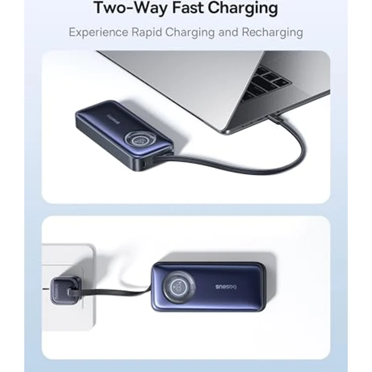 Baseus EnerCore CR11 Powerbank, 20000mAh mit einziehbarem Kabel & 67W Schnellaufladung, Schwarz – Bild 7
