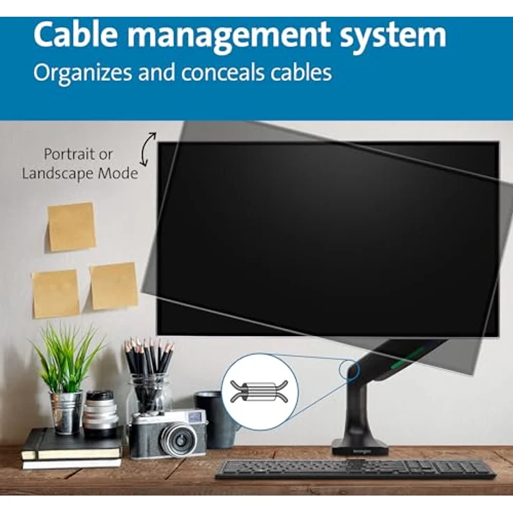 Kensington Single Monitorarm für 1 Bildschirm mit Vesa Befestigungsplatte und One-Touch Design für optimale Höheneinstellung, Gasdruckfeder, Schwarz, K59600WW – Bild 8