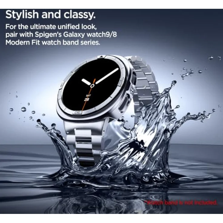 Spigen Bezel Tune Pro (Pilot) Schutzschale für Samsung Galaxy Watch 9/8, 44mm, Edelstahl-Lünette und Polycarbonat-Hülle in Silber, 360° Kratzschutz – Bild 6