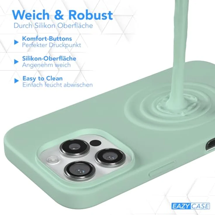 EAZY CASE Premium Silikon Handyhülle für iPhone 16 Pro, Slimcover mit Kameraschutz und Innenfutter, mintgrün – Bild 4