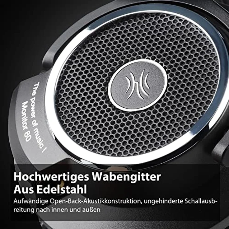 OneOdio offener Studio Kopfhörer mit Kabel Over-Ear mit 250 Ohm, Monitor 80 Headphones für Mixing, Mastering, Editing, Ohrpolster aus Samt, Abnehmbares Kabel(3.5mm/6.35mm link), Schwarz – Bild 3