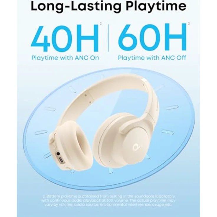 soundcore by Anker Q20i, kabelloser Bluetooth Over-Ear-Kopfhörer mit Hybrid Active Noise Cancelling, 40h Spielzeit, tiefer Bass, App-Personalisierung (Weiß) – Bild 5