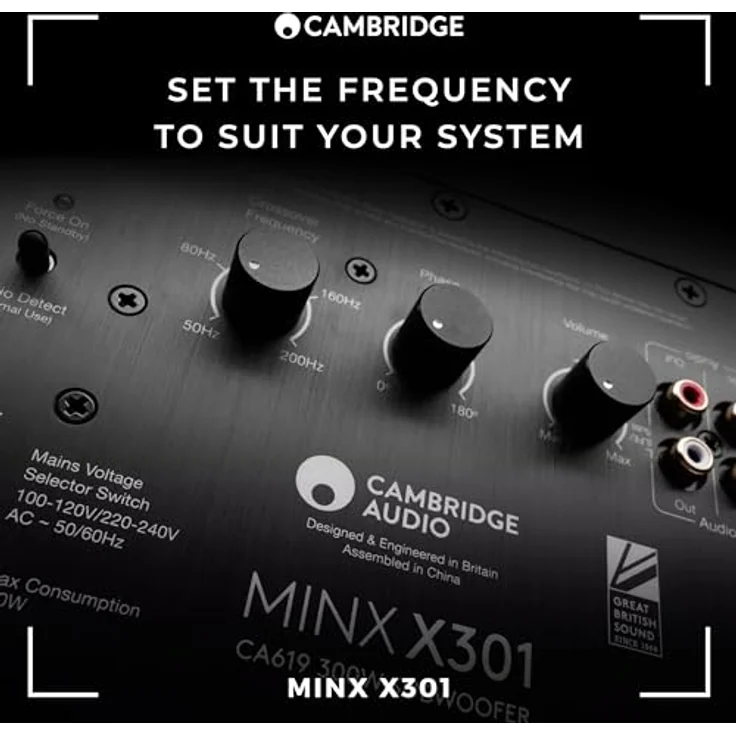 Cambridge Audio Minx X301-300 Watt Aktiv-Subwoofer mit zusätzlichem Basstreiber und voll einstellbarem Klang - Weiß – Bild 4