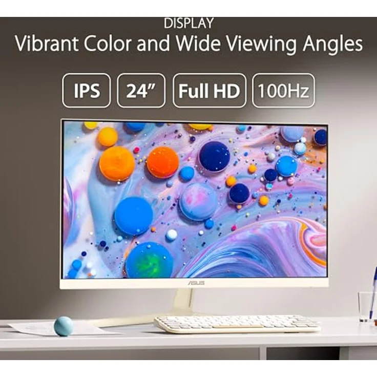 ASUS Eye Care VU249CFE-M - 24 Zoll Full HD Monitor - 100 Hz, 1ms MPRT, AdaptiveSync, GreenProduct - IPS Panel, Vesa 75x75, 16:9, HDMI, USB-C mit 15W PD, ergonomisch, Hafermilch – Bild 3