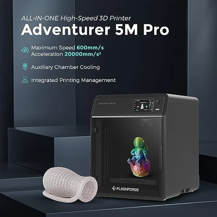 FLASHFORGE Adventurer 5M Pro 3D-Drucker 600mm/s Hochgeschwindigkeit, 1 Klick vollautomatische Nivellierung mit 0.4&0.6mm 280℃ Düsenbündel, Hilfskammerkühlung, geräuschloser Druck und Fernsteuerung – Bild 2