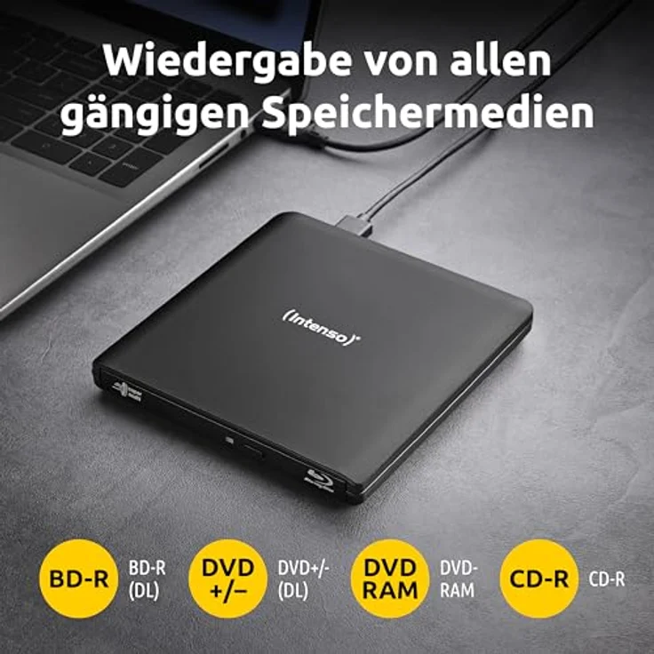 Intenso EOD 500BD Slim, externes Blu-ray Laufwerk mit USB 3.2, Brenngeschwindigkeit bis 6x, inkl. Ashampoo Burning Studio, Schwarz – Bild 3