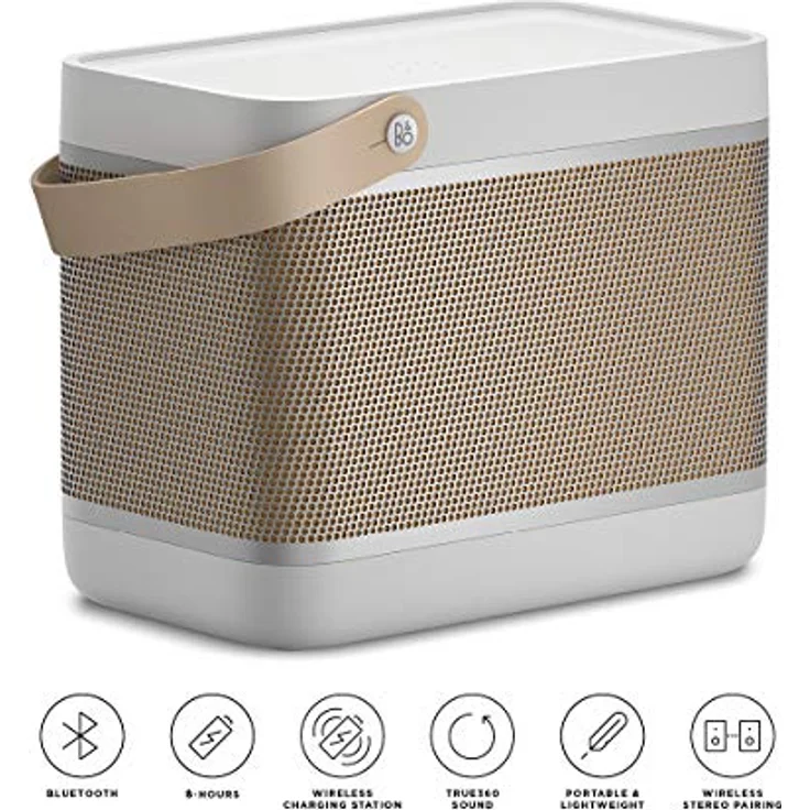 Bang & Olufsen Beolit 20 - Leistungsfähiger, kabelloser, tragbarer 360° Bluetooth Heim- Lautsprecher mit USB-C Ladekabel und integrierter Qi Ladestation - Grey Mist – Bild 2