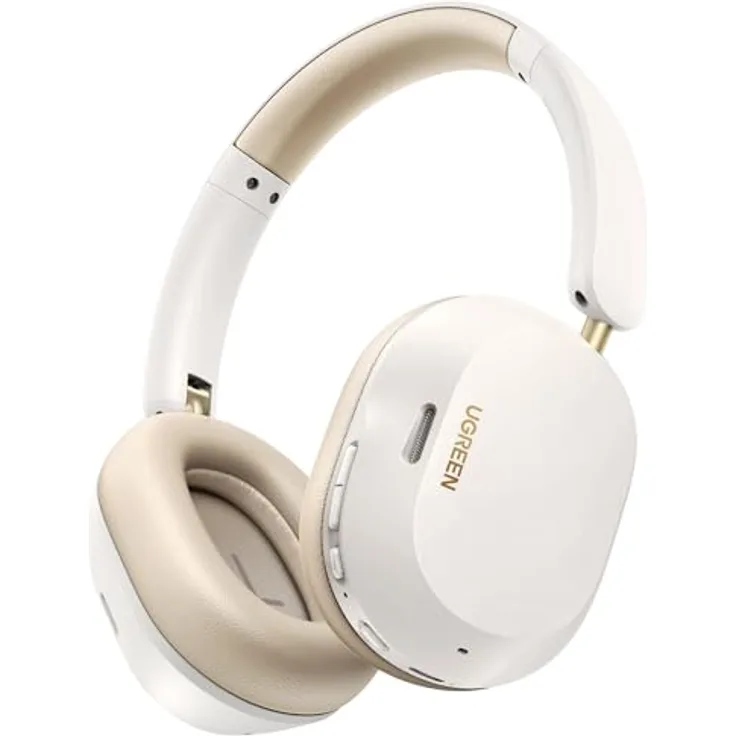 UGREEN HiTune Max5c Bluetooth Kopfhörer Over Ear mit Adaptive Active Geräuschunterdrückung, BT 5.4, Räumlichen Klang, Hi-Res Sound, EQ in App, 75h Akku, bequemer Halt, Duale Verbindung (Weiß)