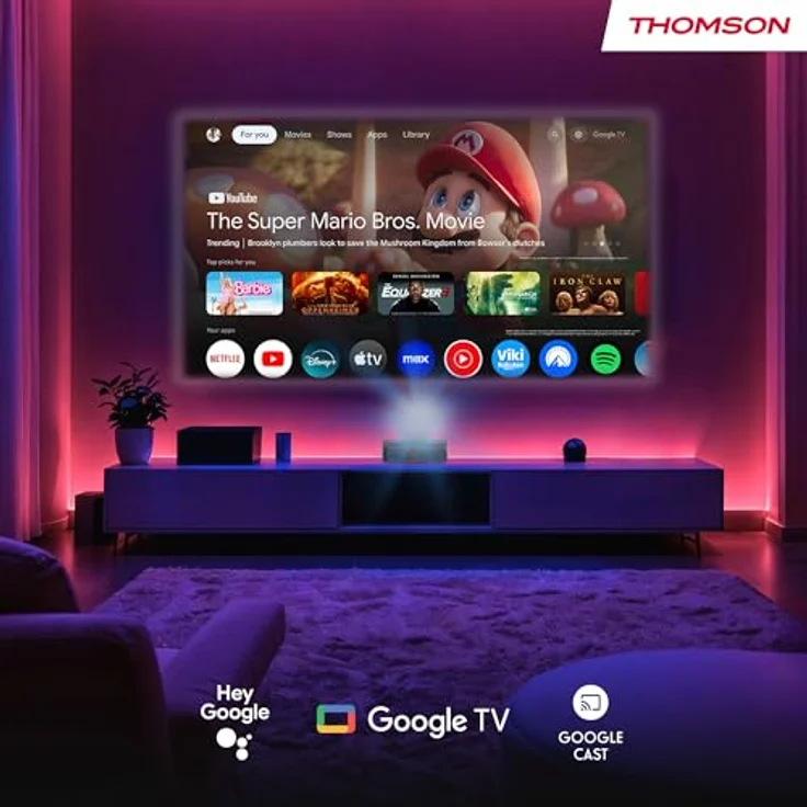 Thomson Sirius PG55B, tragbarer UHD-Laserprojektor mit 600 lm Helligkeit, Google-TV und Akku, Schwarz – Bild 12