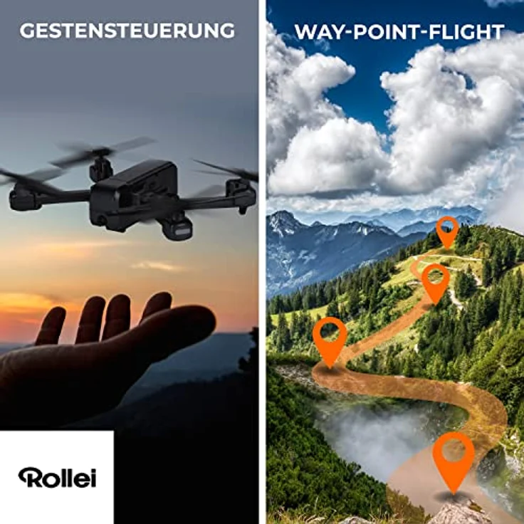 Rollei Fly 100 Combo Drohne, WiFiLiveBild Übertragung, 6Achsen Gyroskop, LuftdruckSensor, FullHDKamera, lange Flugzeit, innovative Gestensteuerung, einfache Steuerung über Fernebdienung, schwarz – Bild 4
