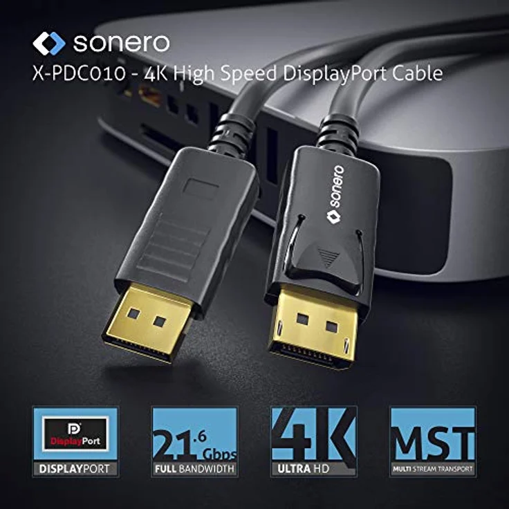 Sonero® 1m DisplayPort Kabel 1.2, DisplayPort auf DisplayPort, 4K 60 Hz, 2K 144Hz, schwarz – Bild 4