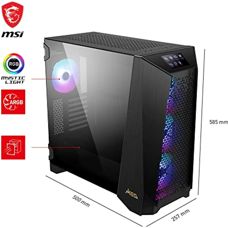 MSI MEG Prospect 700R Mid-Tower ATX Gehäuse (2X USB 3.0, 1x Type-C Anschluss, 4X 140mm A-RGB Fan im Lieferumfang, schwarz, RGB) – Bild 3