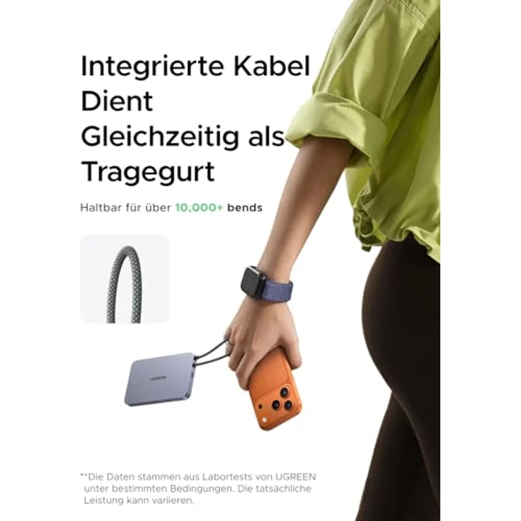 UGREEN MagFlow Air Power Bank, Ultra Slim 10000mAh Magsafe Powerbank mit 15W Qi2, PD 30W Schnellladung, integriertes Kabel, ergonomisches Design, Grau – Bild 5