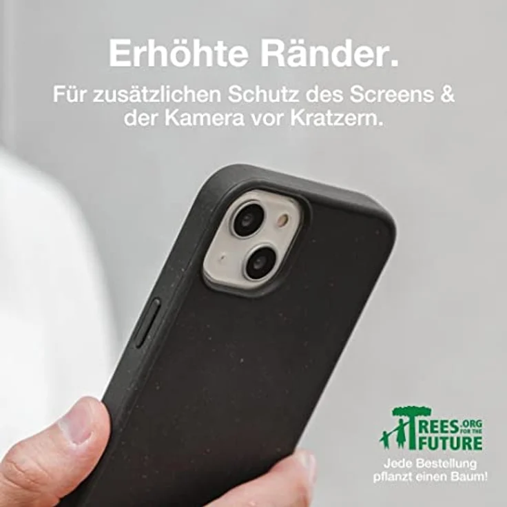 Woodcessories - nachhaltige Handyhülle kompatibel mit iPhone 14, iPhone 13 Hülle schwarz - biologisch abbaubar aus Pflanzenmaterial - kein Plastik – Bild 4