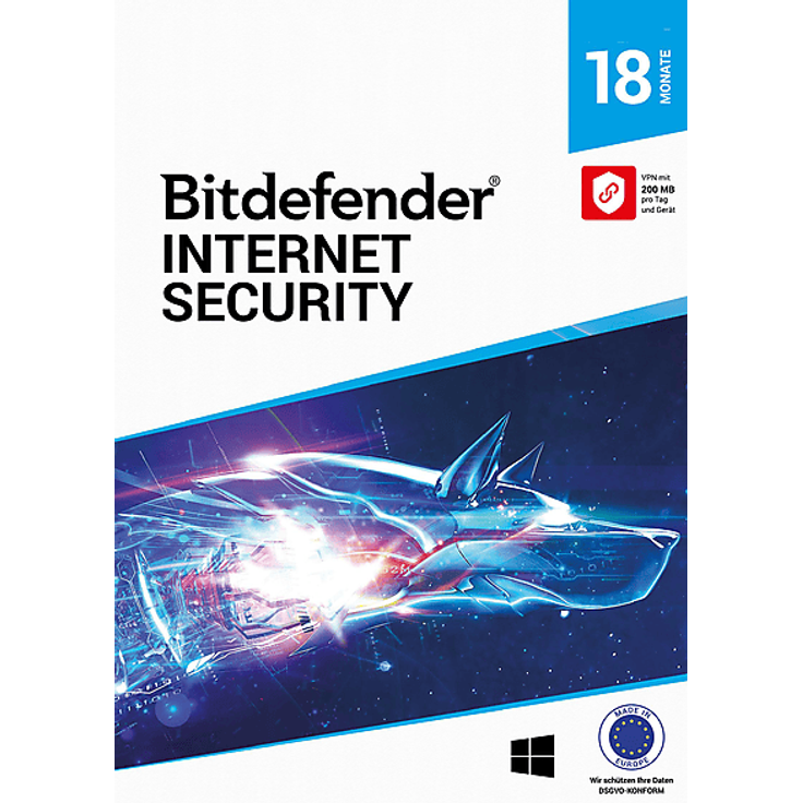 Bitdefender Internet Security, 10 Geräte, 18 Monate, umfassender Schutz für Windows mit Anti-Ransomware und VPN