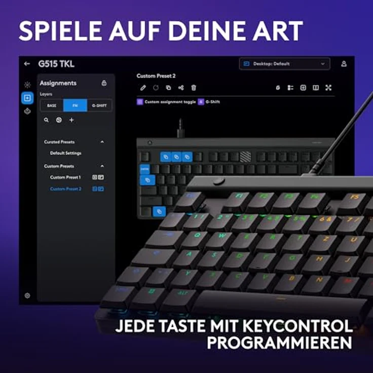 Logitech G G515 TKL Gaming-Tastatur, RGB, PBT-Tastenkappen, Deutsches QWERTZ-Layout - Schwarz – Bild 5