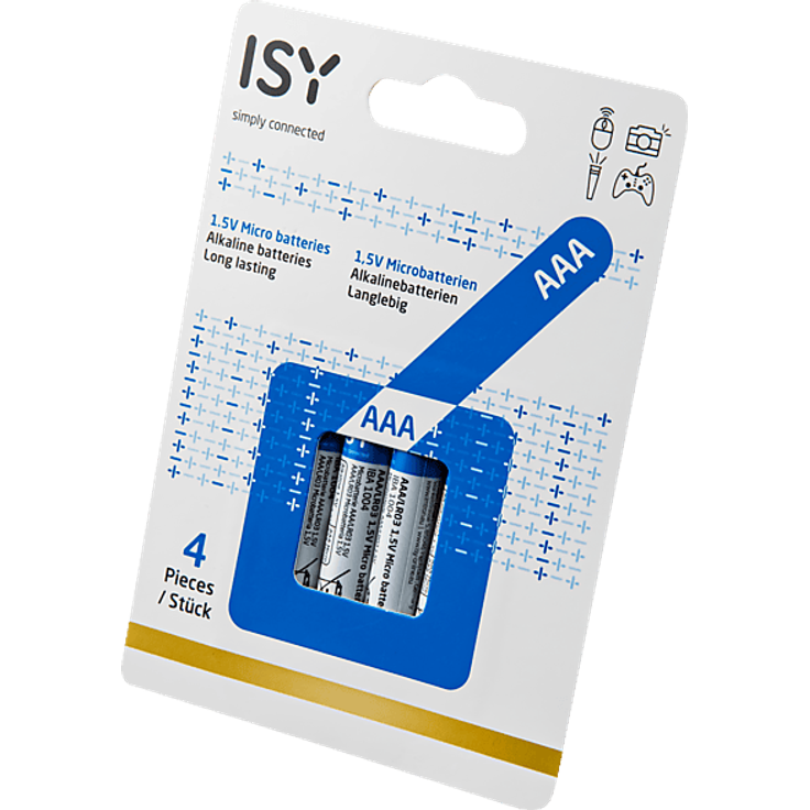 ISY IBA-1004 AAA Batterie, 1.5 Volt, 4er Pack, energieeffiziente Lösung für Elektronikgeräte