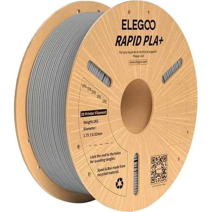 Elegoo Rapid PLA+ Filament (Gray) (1000 g), 3D Druckmaterial in Grau for High-Quality Prints
