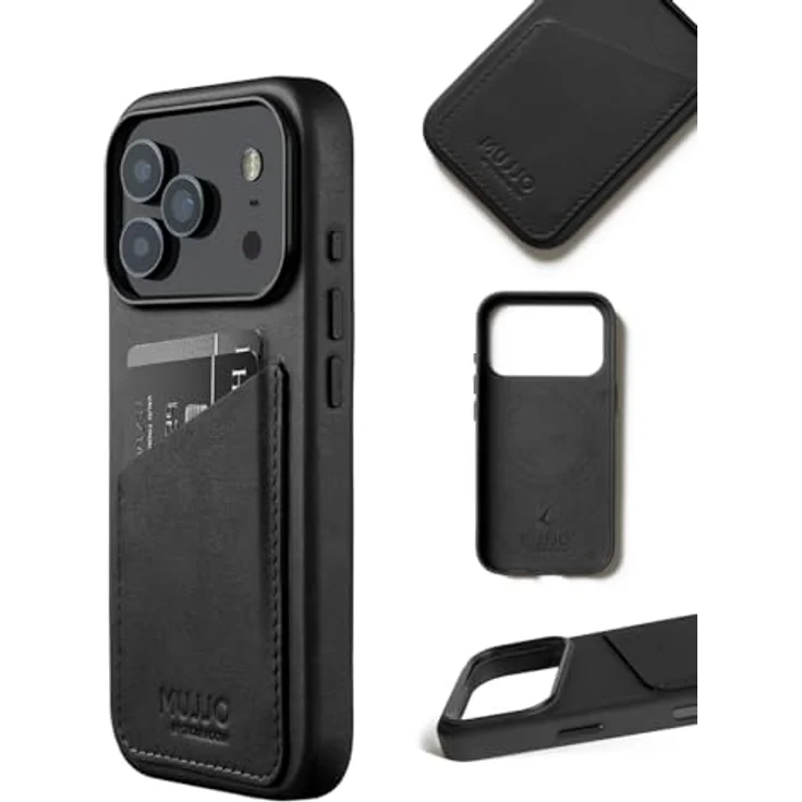 Mujjo Wallet Leather Case für iPhone 17 Pro - Velore-Leder, MagSafe-kompatibel, Kartenfach für 2-3 Karten, schwarz – Bild 2