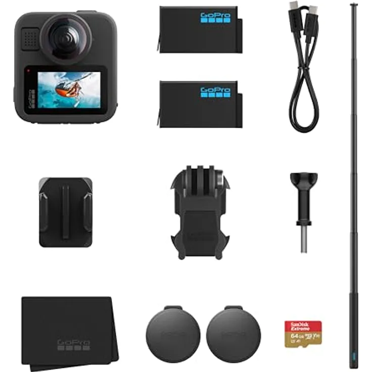 GoPro MAX2, 360° Action-Cam mit 8K Video, inklusive 1,2 m Verlängerungsstange, 2 Enduro-Akkus und 64 GB microSD-Karte