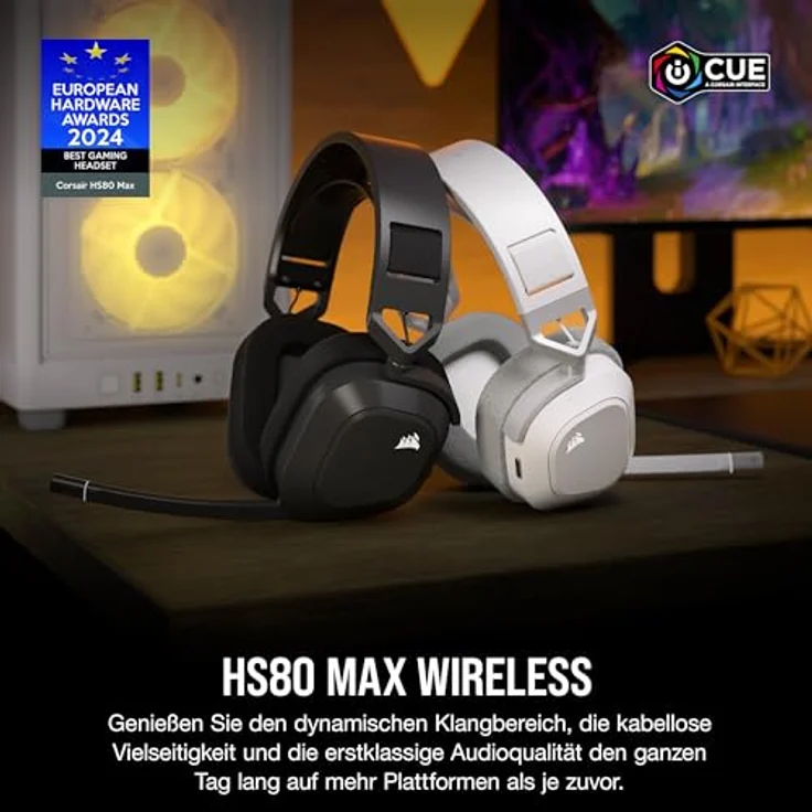 Corsair HS80 MAX Wireless Gaming-Headset, Dolby Atmos, 65 Stunden Akkulaufzeit, Bluetooth, Schwarz – Bild 2