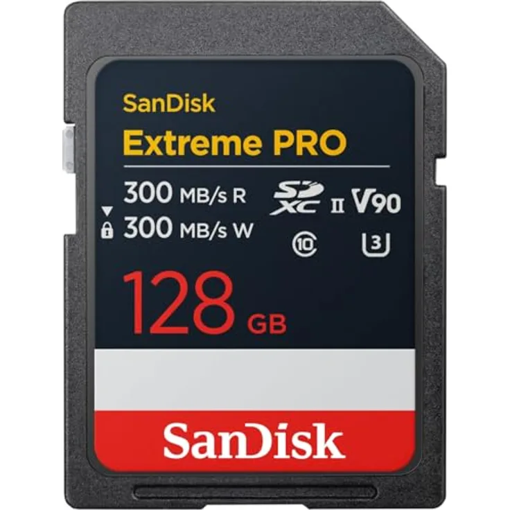 SanDisk Extreme PRO 128 GB SDXC UHS-II Karte, bis zu 300 MB/s Lesegeschwindigkeit & Schreibgeschwindigkeit, V90, 8K, schwarz