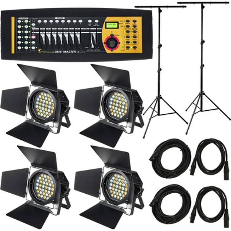 Stairville Octagon Theater Starter Bundle, 4x CW/WW 36x1W Scheinwerfer, DMX-Master I, mit 2 Stageworx LST-310 Pro Ständern und 4 Pro Snake Kabeln