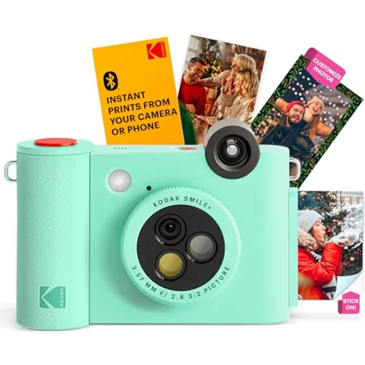 KODAK Smile+ 2-in-1 Digitale Sofortbildkamera & kabelloser Bluetooth-Fotodrucker - 10MP, Spezialeffekt-Drehobjektiv, Zink 2x3” Klebefotos, Drucken über Fun-App von Smart Devices - Grün