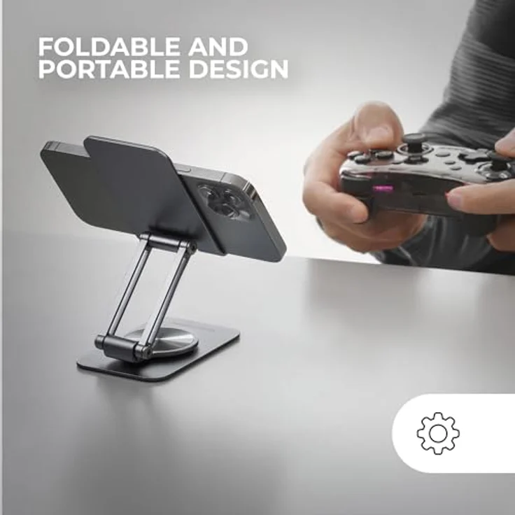 Mars Gaming MA-RSS, Klappbarer Smartphone-Ständer, 360° Rotation, 180° Höhen- und Winkeleinstellung, Aluminium, Anti-Rutsch, Dunkelgrau – Bild 2