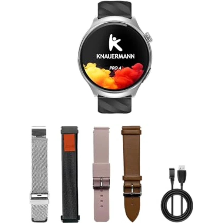 Knauermann PRO 4 (2026) Smartwatch, 47 mm mit Anruf- und SOS-Funktion, Silber, 30 Tage Akkulaufzeit, 75 Sportarten, Gesundheitsmonitoring – Bild 1