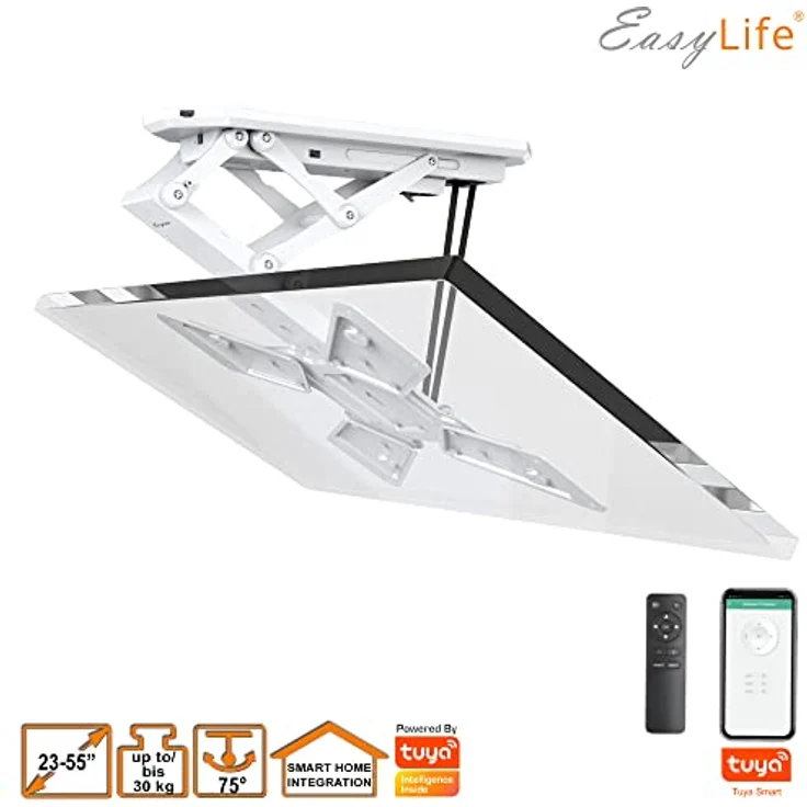 EasyLife EL-DHM-55W Motorisierte TV Deckenhalterung elektrisch schwenkbar, 23–55 Zoll, Smart Home Integration, VESA 400x400, Weiß – Bild 5