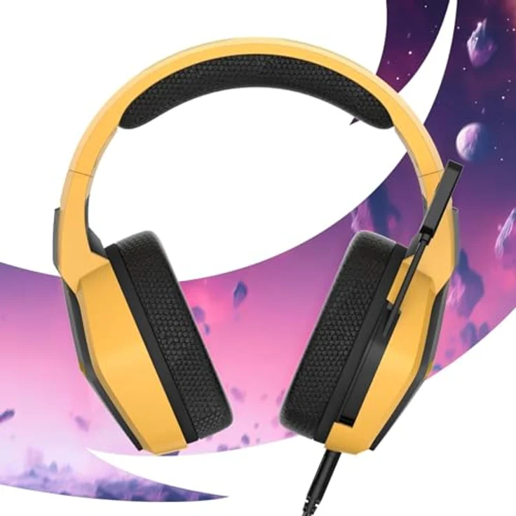 Oniverse Gaming Headset Nebula - Solarfire Yellow, kabelgebundenes Gaming Headset mit 50 mm Treibern, 20-20.000 Hz Frequenzbereich, 2 Meter Kabellänge, für PlayStation 5 – Bild 3