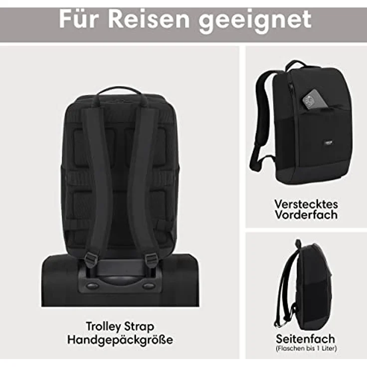 LARKSON Laptop Rucksack Herren & Damen Schwarz - Niklas - Notebook Backpack für Business Arbeit Uni - 16 Zoll Laptoprucksack für Reise Handgepäck - Wasserabweisend – Bild 4