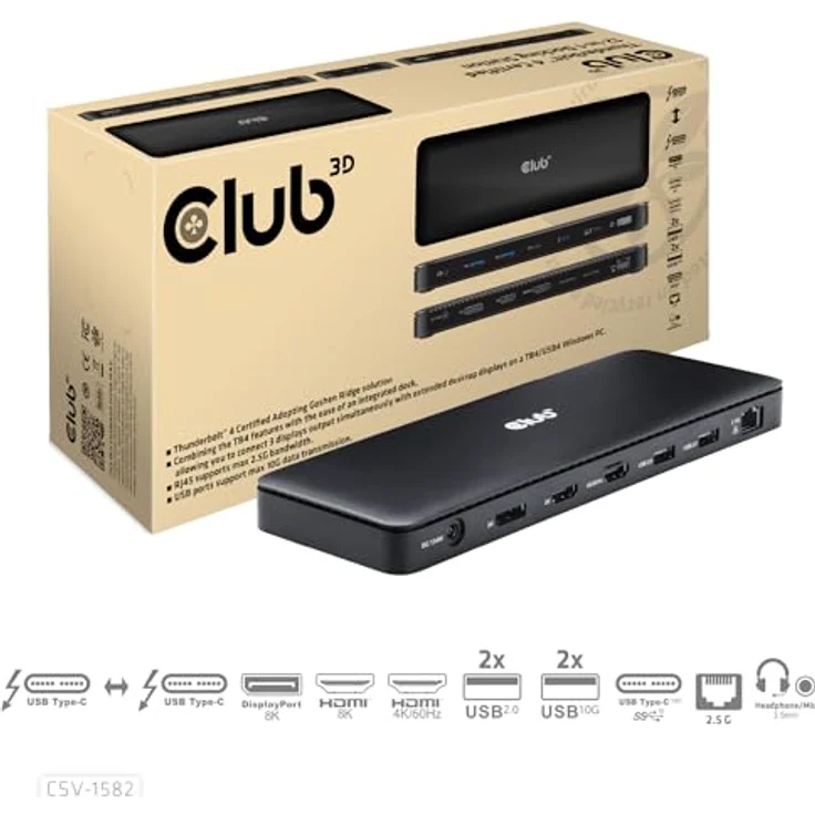 Club 3D 12-in-1 Dockingstation für USB-C / USB4 / Thunderbolt 3 & 4, 2 x HDMI, DP, 2.5GbE, 134 Watt – Bild 2