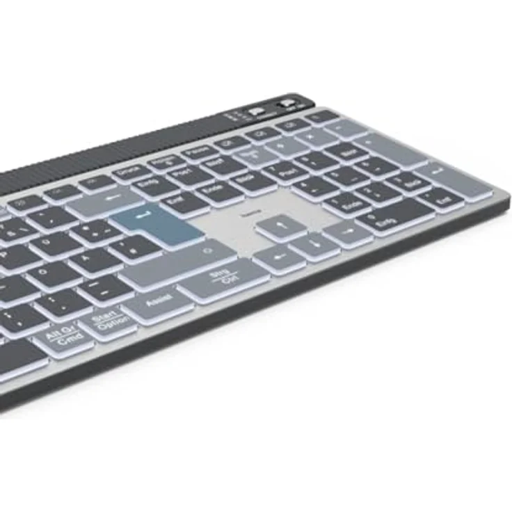 Hama Multi Device Tastatur WK-750 kabellos (mit Bluetooth/Funk, beleuchtet, dimmbar, Akku, leise Scissortasten, Multimedia Tasten, deutsches QWERTZ-Layout) - Silber – Bild 5