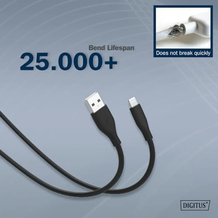 DIGITUS Lightning Anschlusskabel - USB 2.0-2m - Flexibles Silikonkabel - Schwarz - High Speed 480 Mbit/s - 12W Power Delivery - MFI – Bild 4