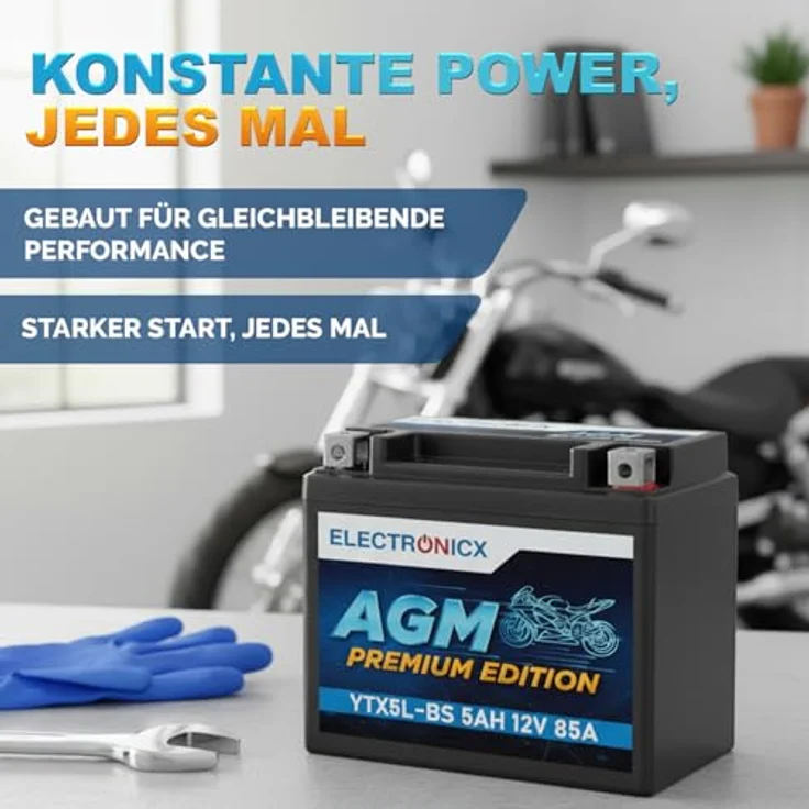 Electronicx AGM YTX5L-BS Motorradbatterie 5Ah 12V - wartungsfrei, rüttelfest, auslaufsicher für Motorrad, Roller und Quad – Bild 4