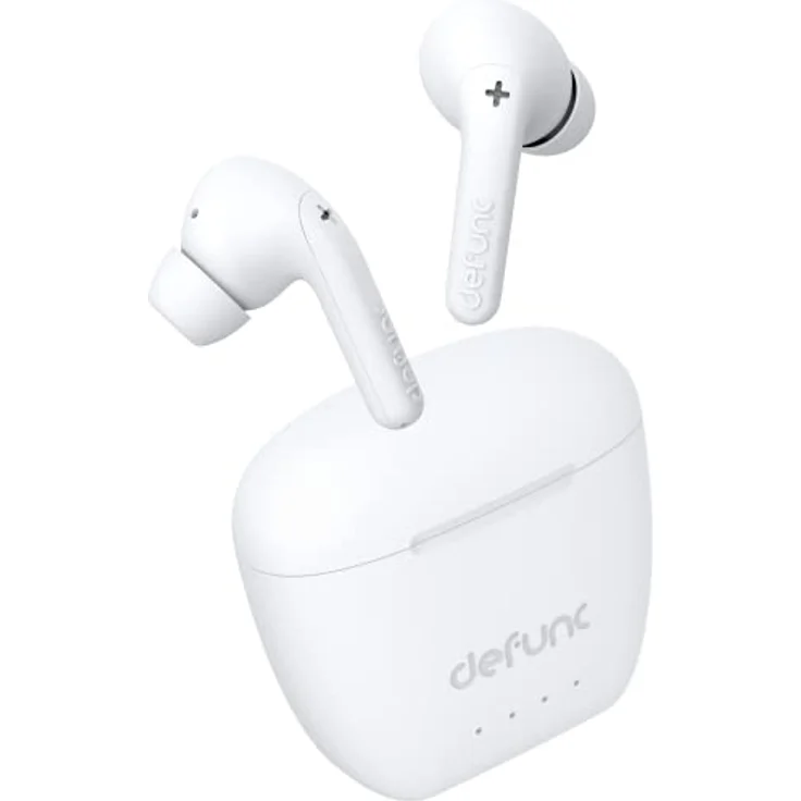Defunc True Audio In-Ear True Wireless Ohrhörer, geringe Latenz, Bluetooth 5.3 Dual Kopfhörer, 30 Min. Schnellladekoffer, Touch-Steuerung, IPX4 wasserdicht & 3 Ohrstöpsel-Größen, Weiß – Bild 1