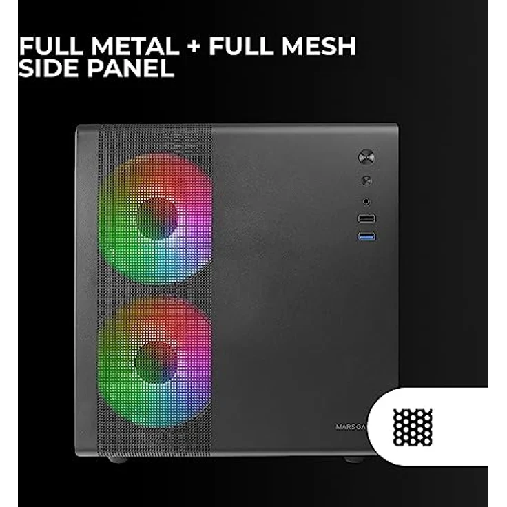 Mars Gaming MC-400, PC-Tower-Gehäuse in Schwarz mit Doppelseitigem Kammerdesign und RGB-Kühlung für Micro-ATX und Mini-ITX Systeme – Bild 5