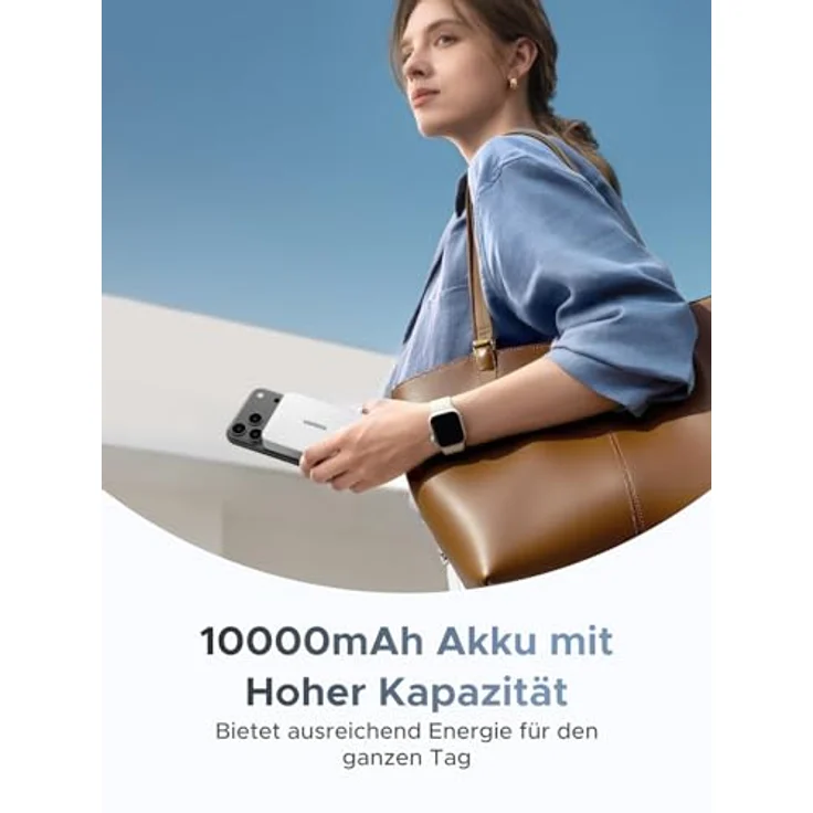 UGREEN MagFlow Magnetische Powerbank 10000mAh 25W, Qi2 Magsafe mit integriertem USB-C Kabel, LED-Bildschirm und PD30W Schnellladung für iPhone 16-17, Weiß – Bild 4