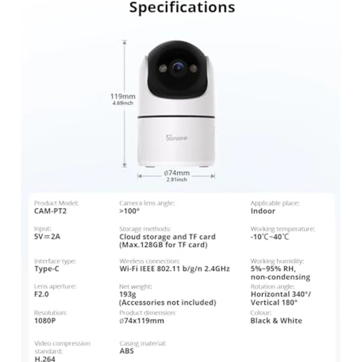 SONOFF CAM-PT2, Indoor Überwachungskamera 1080P mit 360°-Sicht, Bewegungserkennung, Farb-Nachtsicht, Zwei-Wege-Audio, Privatsphäre-Modus, kompatibel mit Alexa & Google Home – Bild 3
